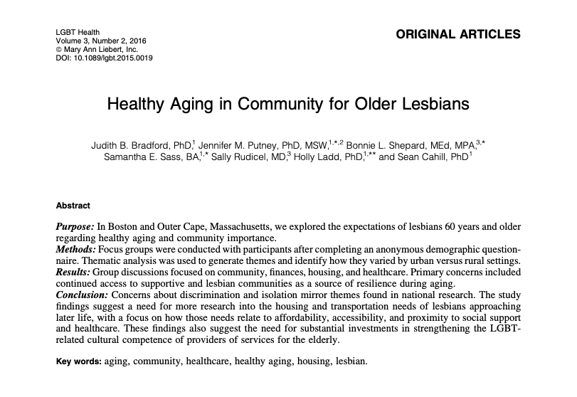 Healthy Aging in Community for Older Lesbians