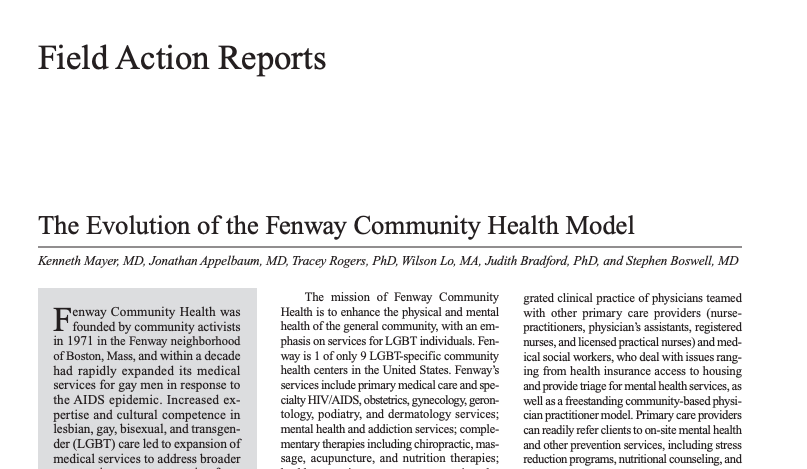 The Evolution of the Fenway Community Health Model