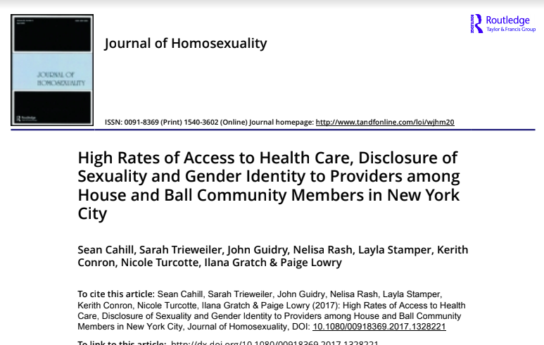 High Rates of Access to Health Care, Disclosure of Sexuality and Gender Identity to Providers among House and Ball Community Members in New York City