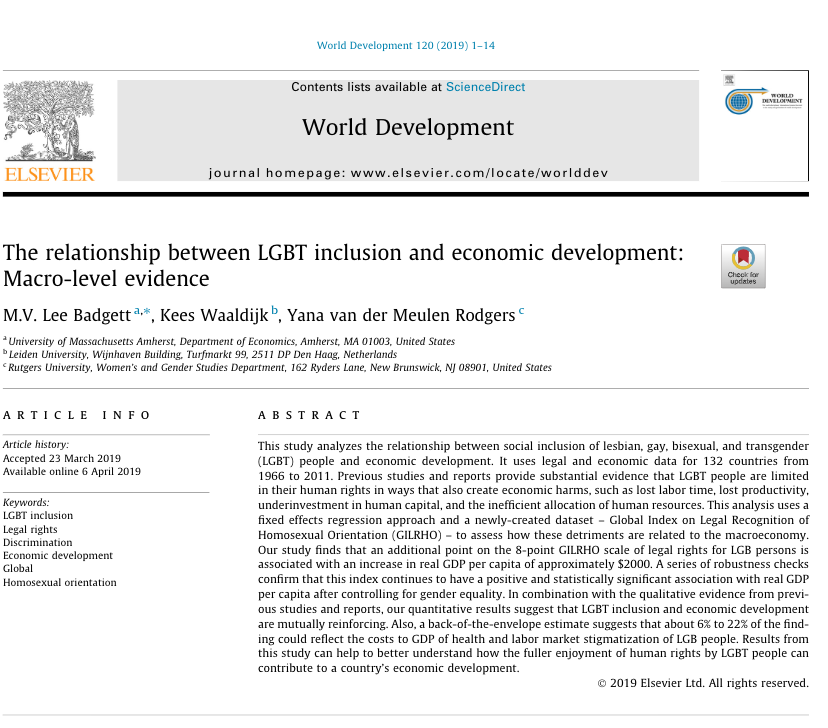 The relationship between LGBT inclusion and economic development: Macro-level evidence