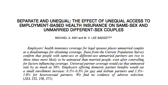 Separate and Unequal: The Effect of Unequal Access to Employment-Based Health Insurance on Same-Sex and Different-Sex Unmarried Couples