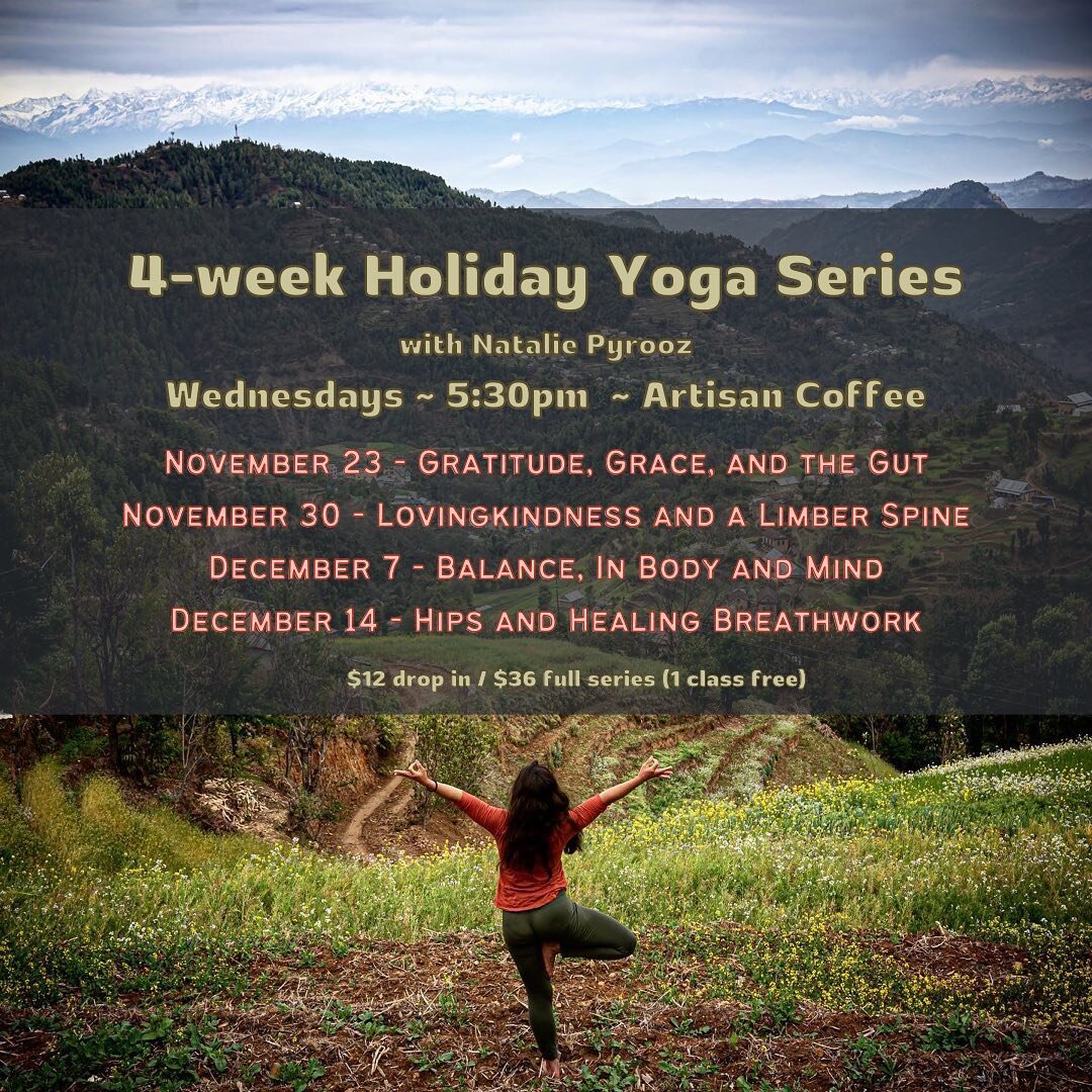 Join me for a 4-week holiday yoga series at @artisancoffeejanesville to stay balanced, dip into your well of gratitude and self-love, and keep the body light and limber during this season as we bring the year to a close.

#holidayyoga #yogafortheholi
