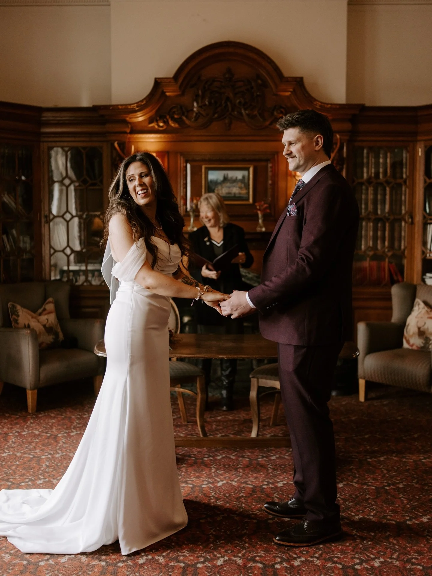 // 2 

Wedding 2 of the year took me back to my fave place in the entire world - @merewoodhotel for Kate and Gareth and their lovely 4 guests. 

A lovely ceremony in the library and then bundled into the death mobile with me to chase the snow covered