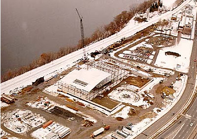 Construction continues through the winter of 2001-2002. Here you can see the start of creation of the roof.