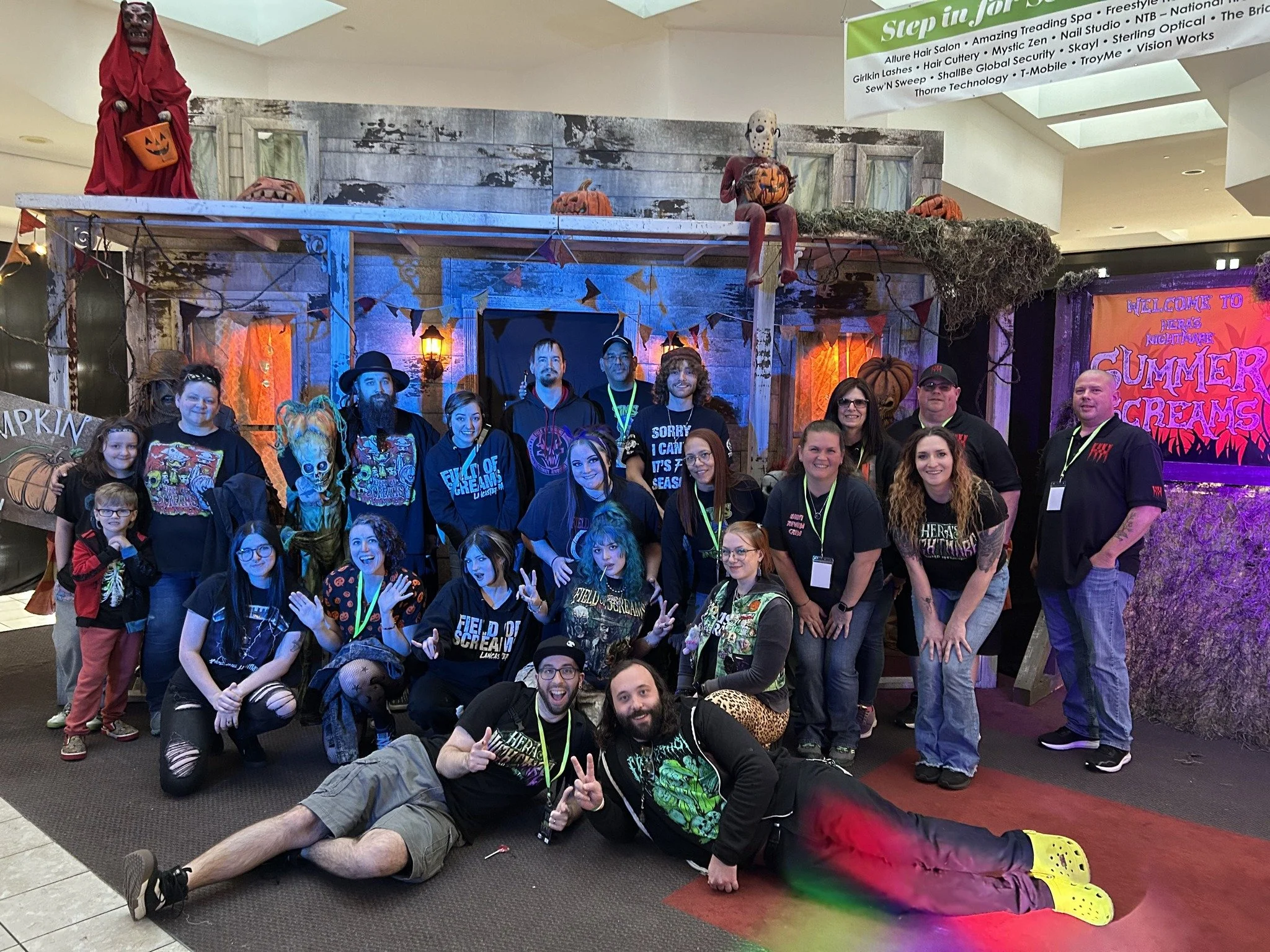 Haunters, locals and families from all over the state pose for a group photo on the expansive midway at "Hera's Nightmare" during their "Summer Screams" event.