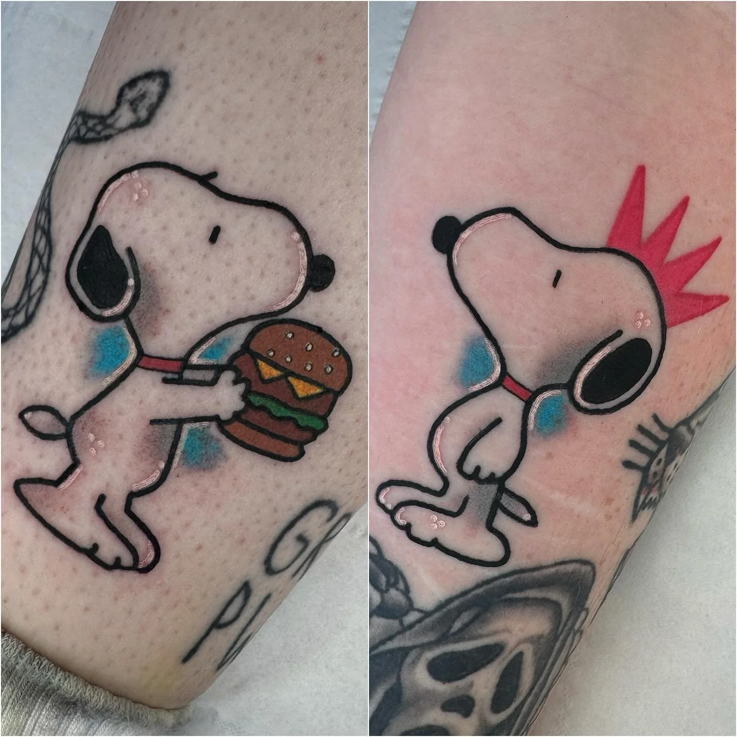 Couple of Snoopys for Caitlin yesterday from my repeatable flash. Thank you for getting these two! Gotta be two of my favourite snoops! See you again ☺️
&bull;
#snoopy #snoopytattoo #peanuts #peanutstattoo #cartoon #punk #punktattoo #burgertattoo #uk