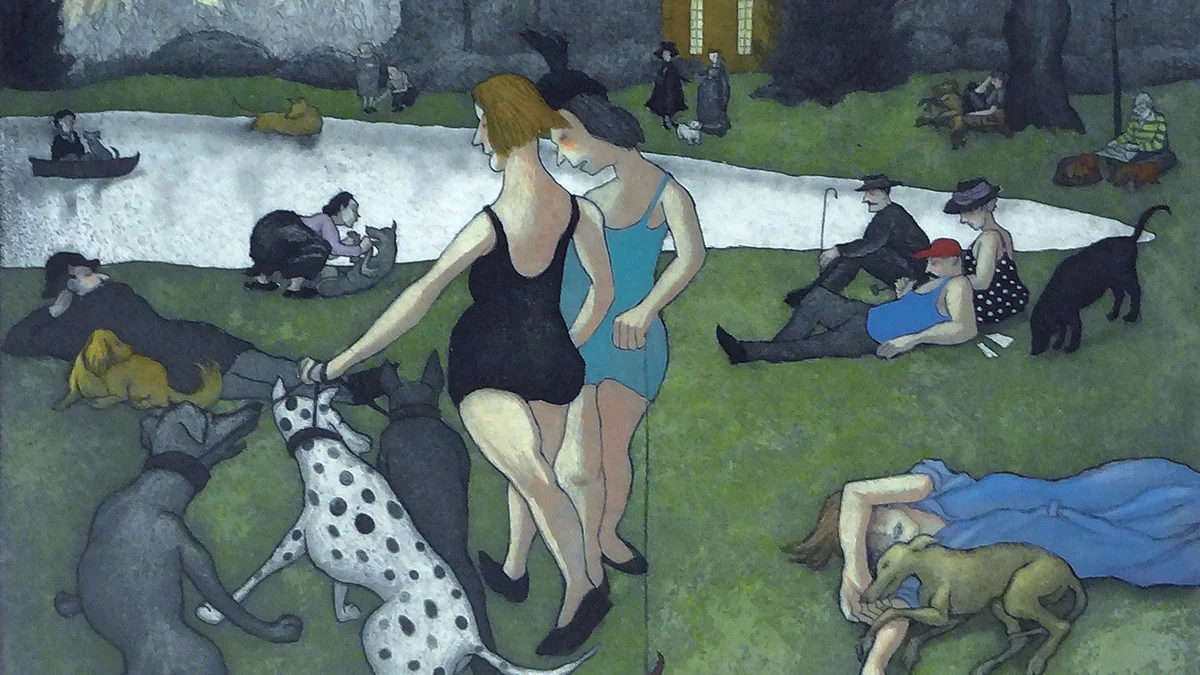 Pictured: Mychael Barratt, Life Imitating Art VIII (detail), intaglio with hand coloring, 2001