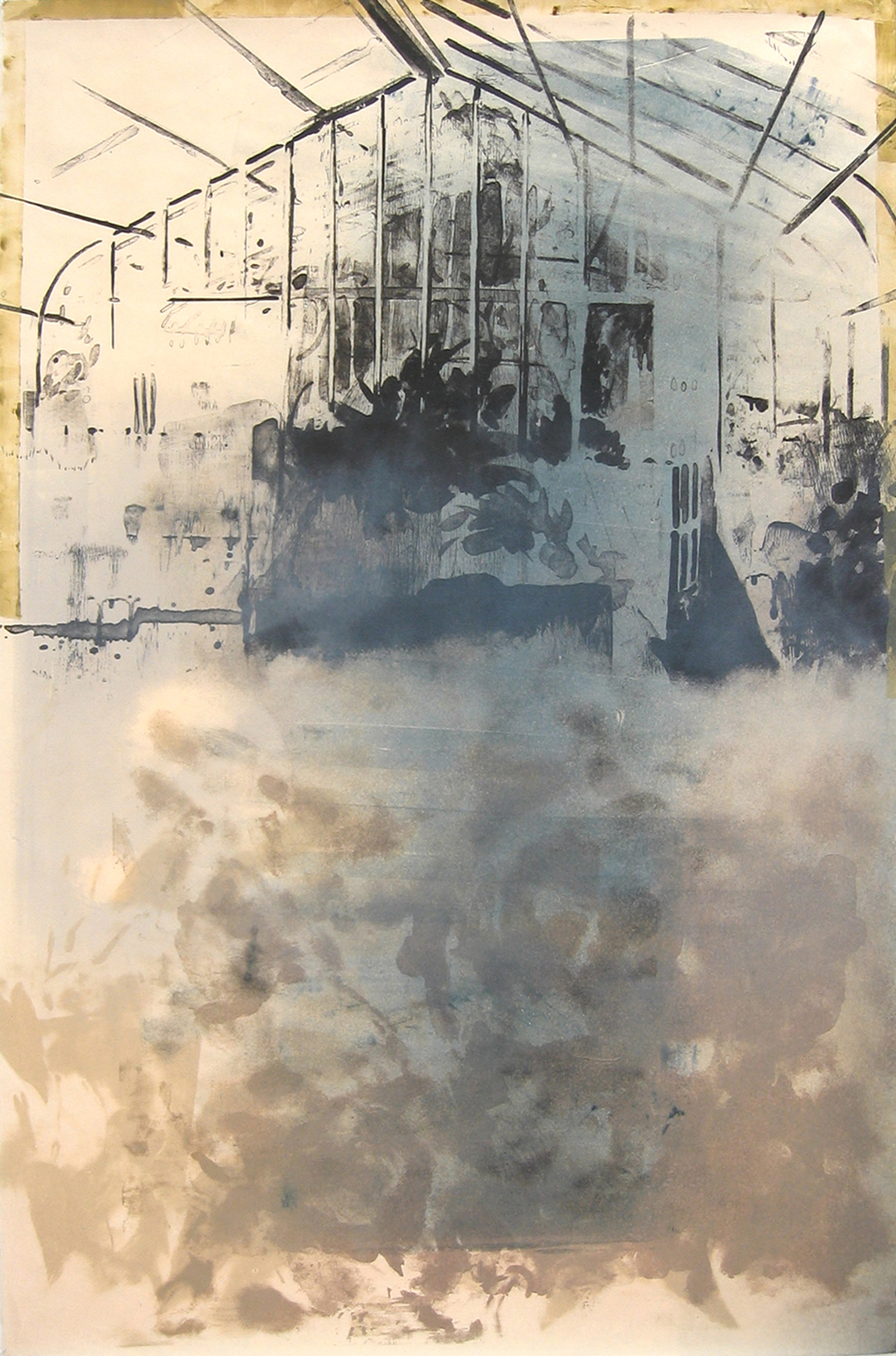    Stone Greenhouse III/III   by Joel Janowitz 2005  From the Stone Greenhouse series | Variable Edition of 3 | Lithography and Monoprinting with Kitakata | 43" x 28" 
