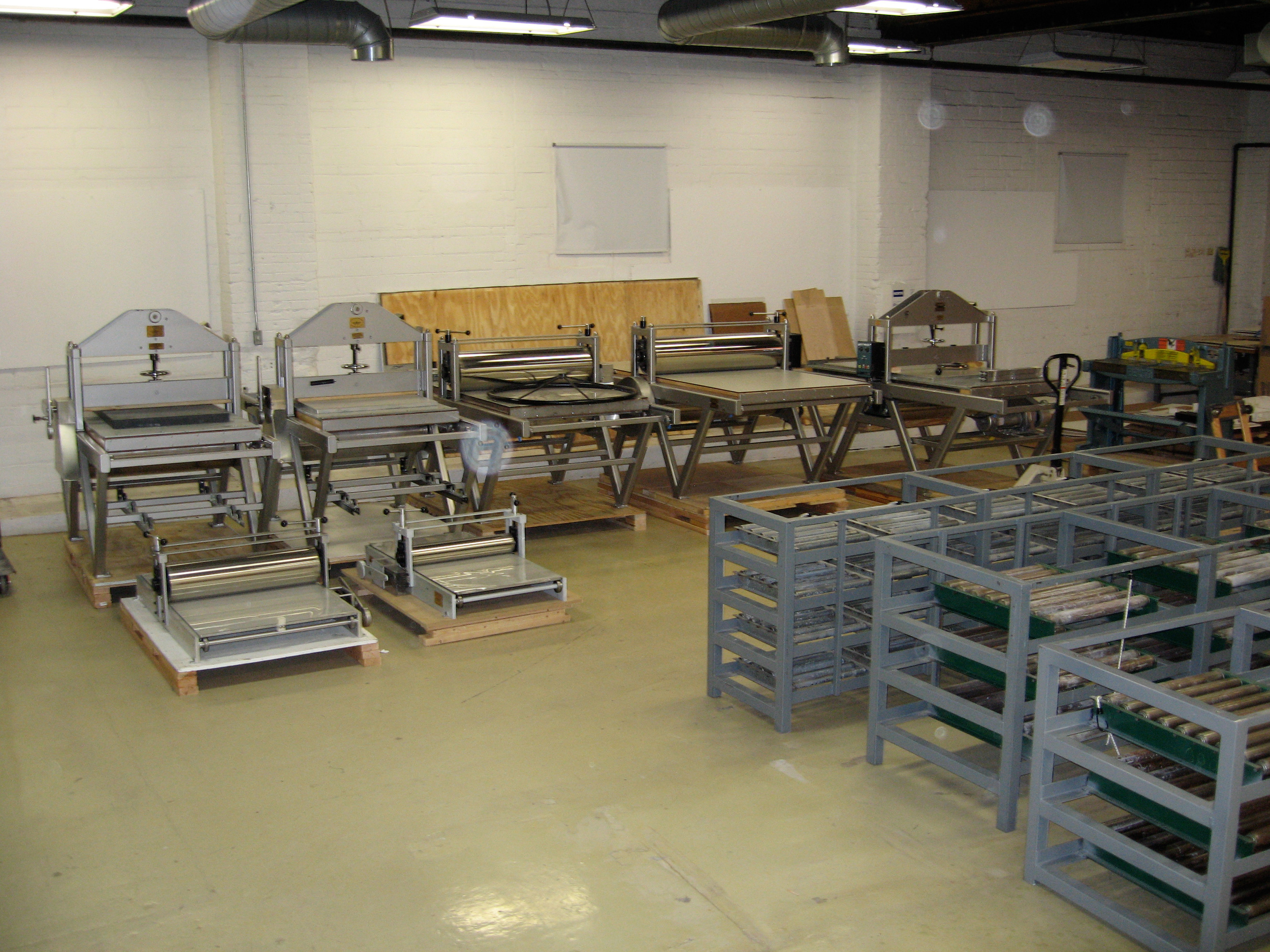 Presses awaiting placement in Co-op and Pro-Shop