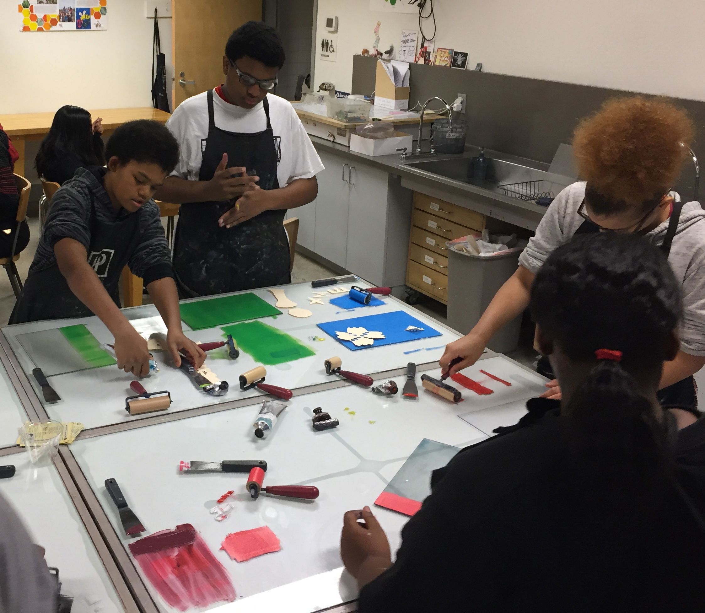 Middle Schoolers Monoprinting