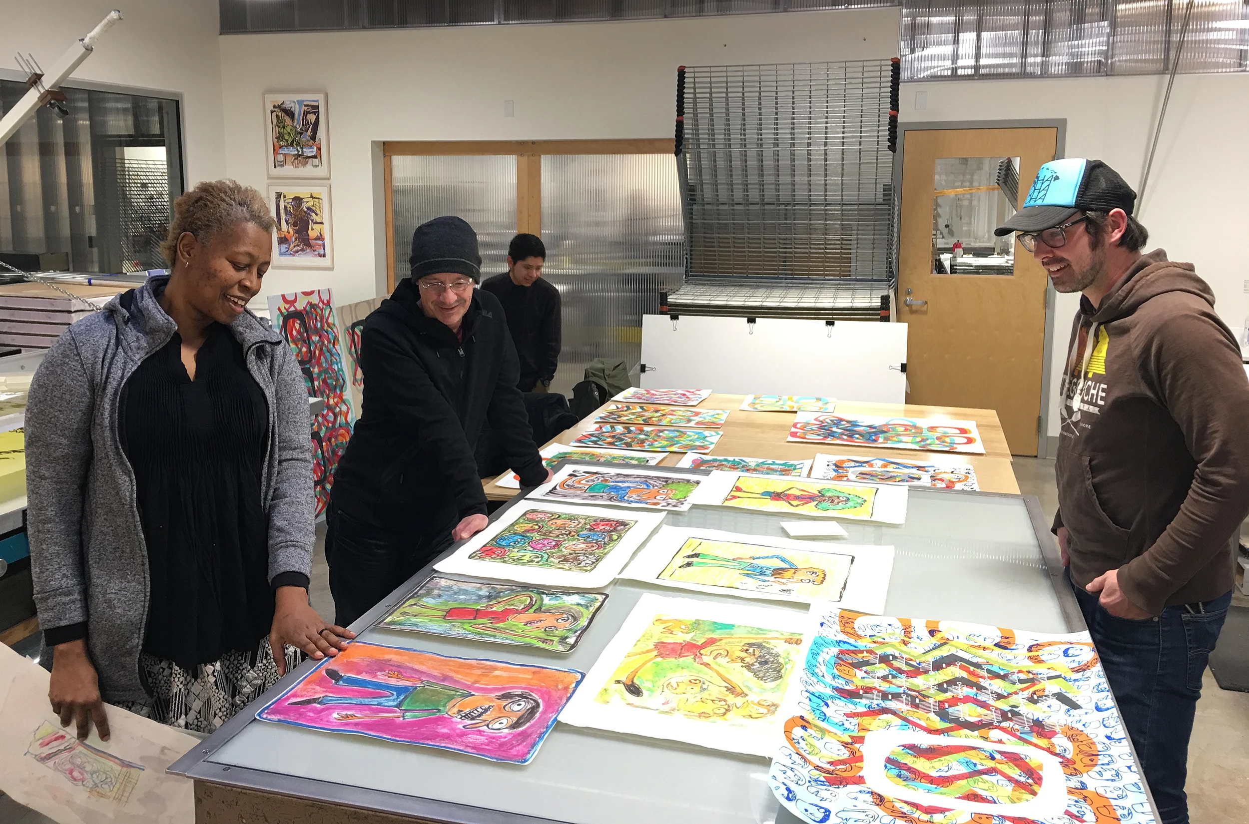 The residents in conversation with artist David Rathman