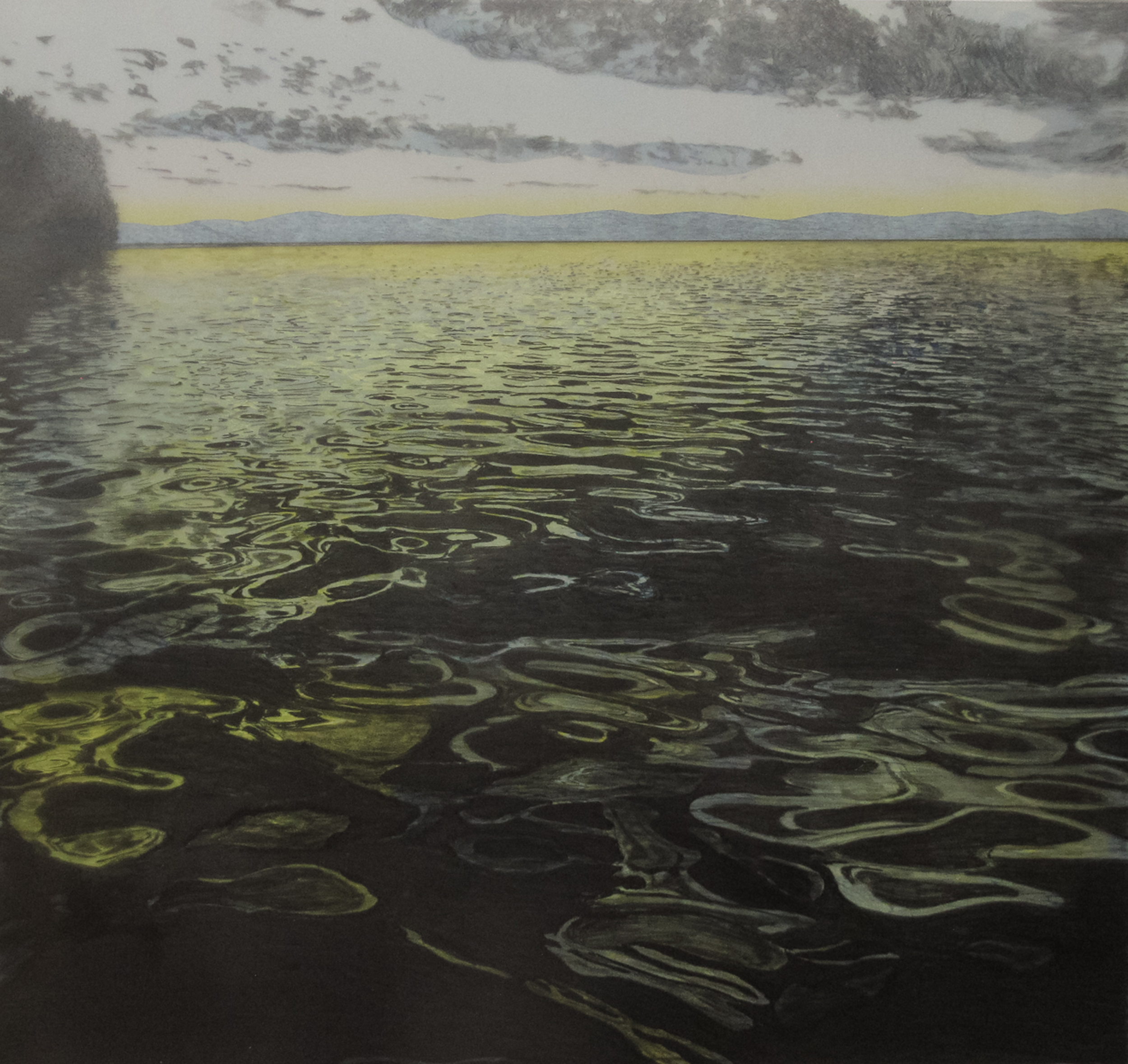 Pam Carberry, Water Watching, linocut and drawing