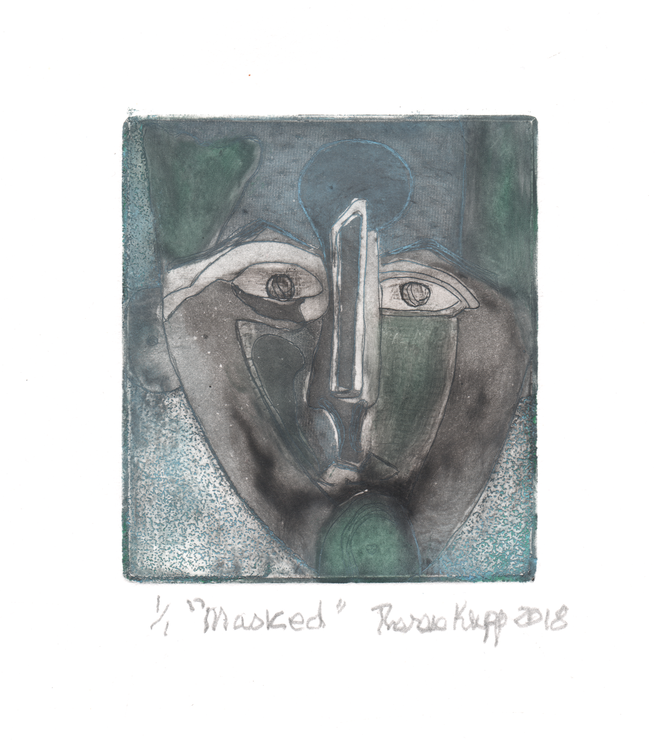 Therese Krupp, Masked, intaglio