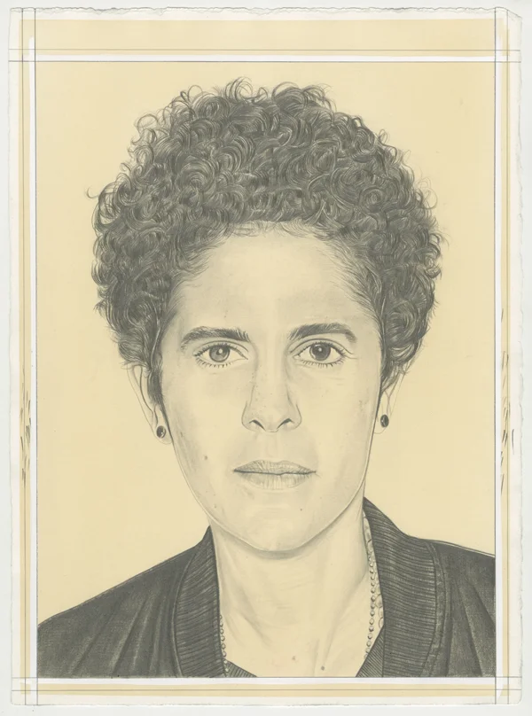 Portrait of Julie Mehretu, pencil on paper by Phong Bui.