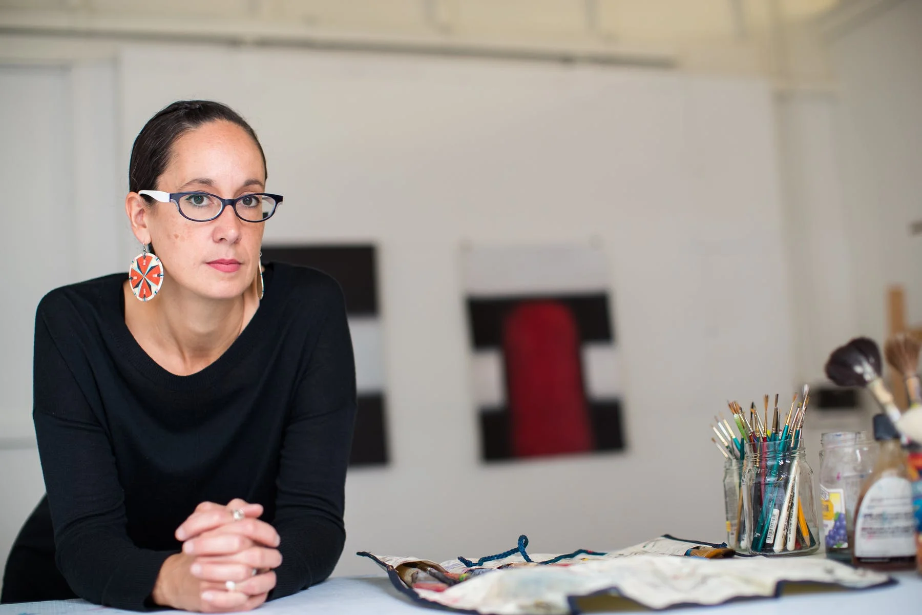 Dyani White Hawk Polk in her studio. Photo: David Ellis