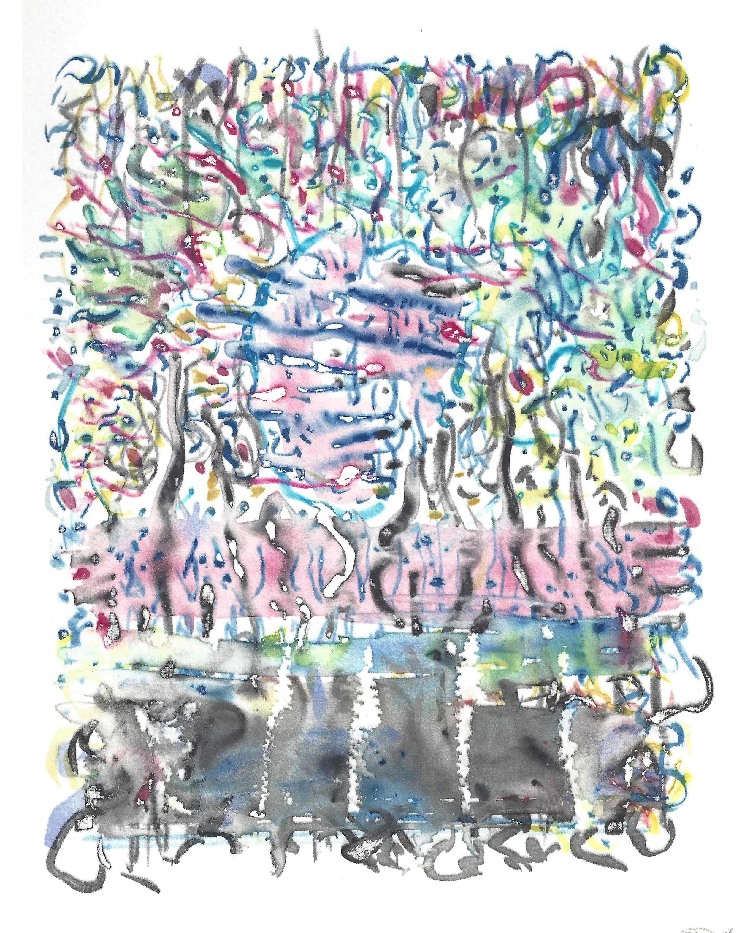 Carl Nanoff, Carnival, Watercolor screenprint, 2019