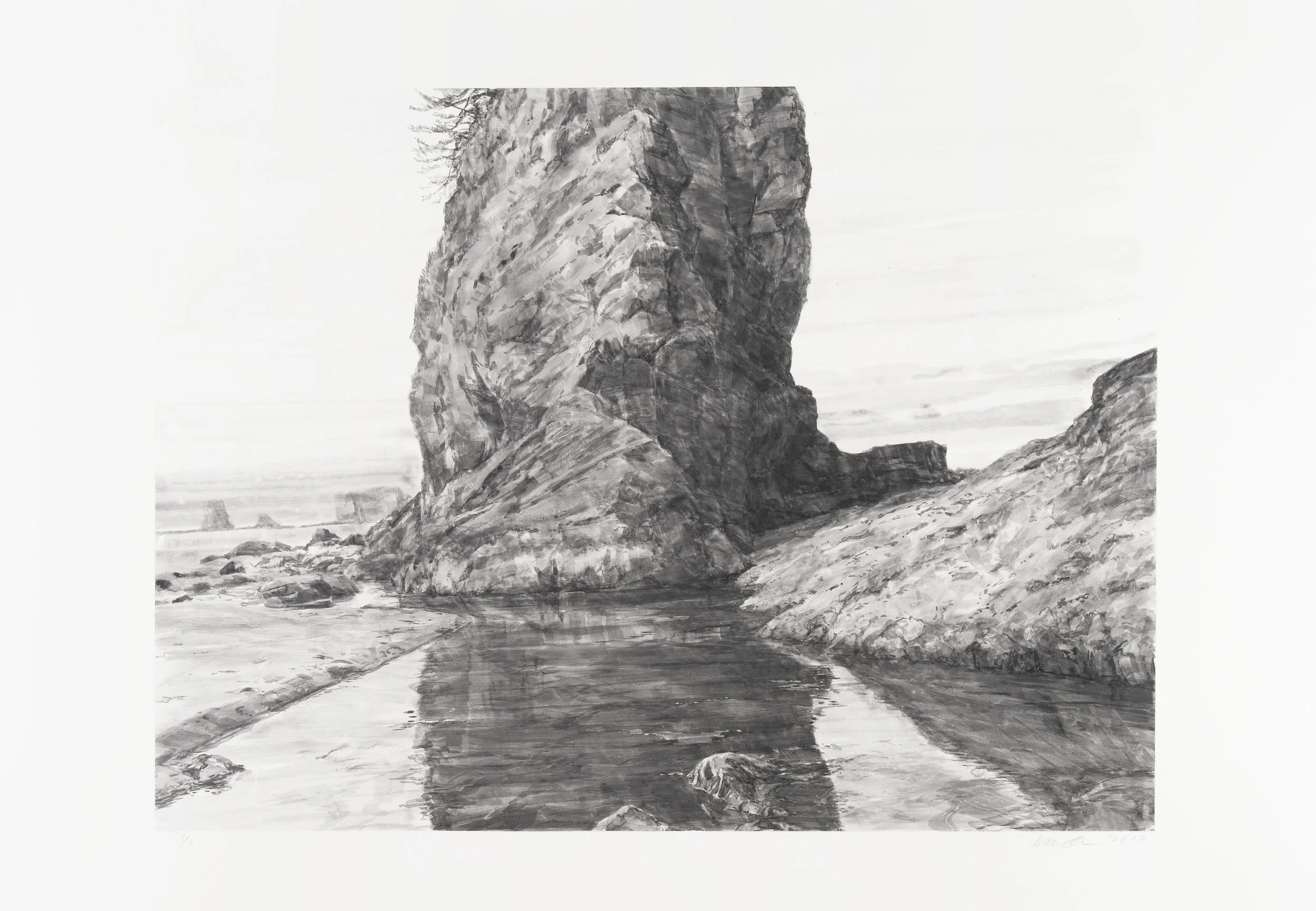 “Second Beach” by Michael Kareken 2018 Unique | Watercolor Monoprint | 23.75 x 32 | 28 1/4 x 36