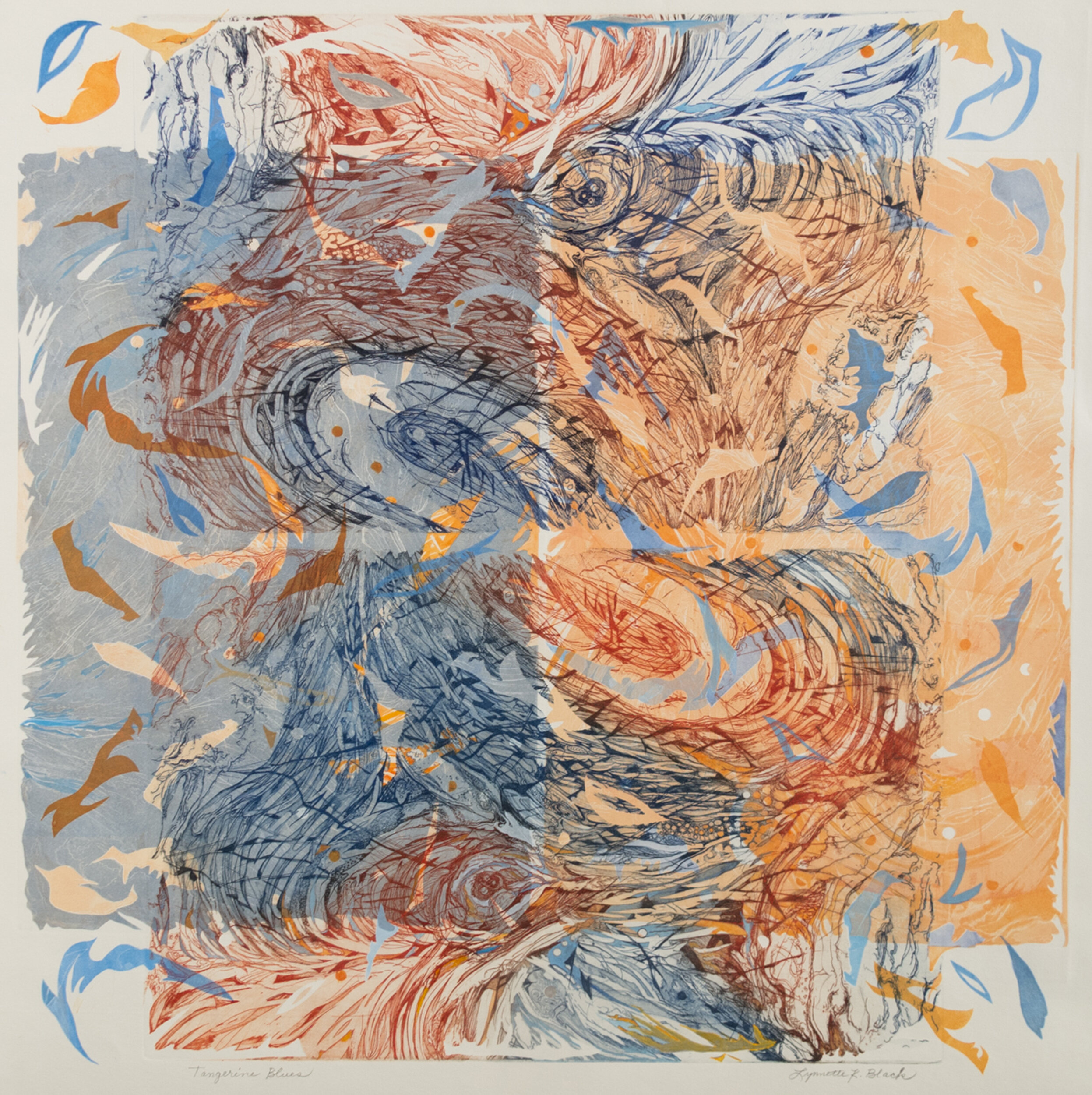 Lynnette Black; Tangerine Blues; intaglio and relief