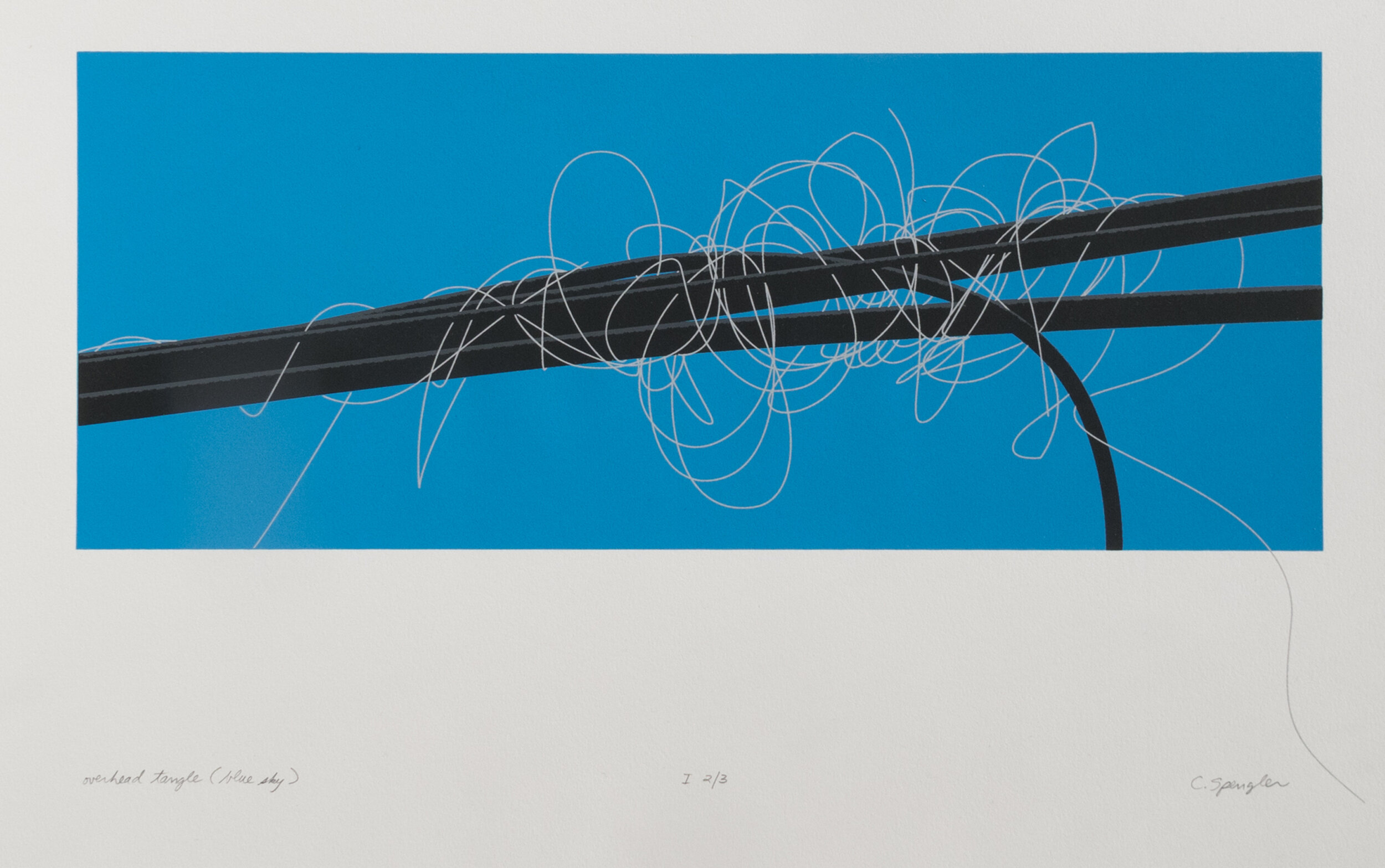 Cathy Spengler; overhead tangle (blue sky); screenprint