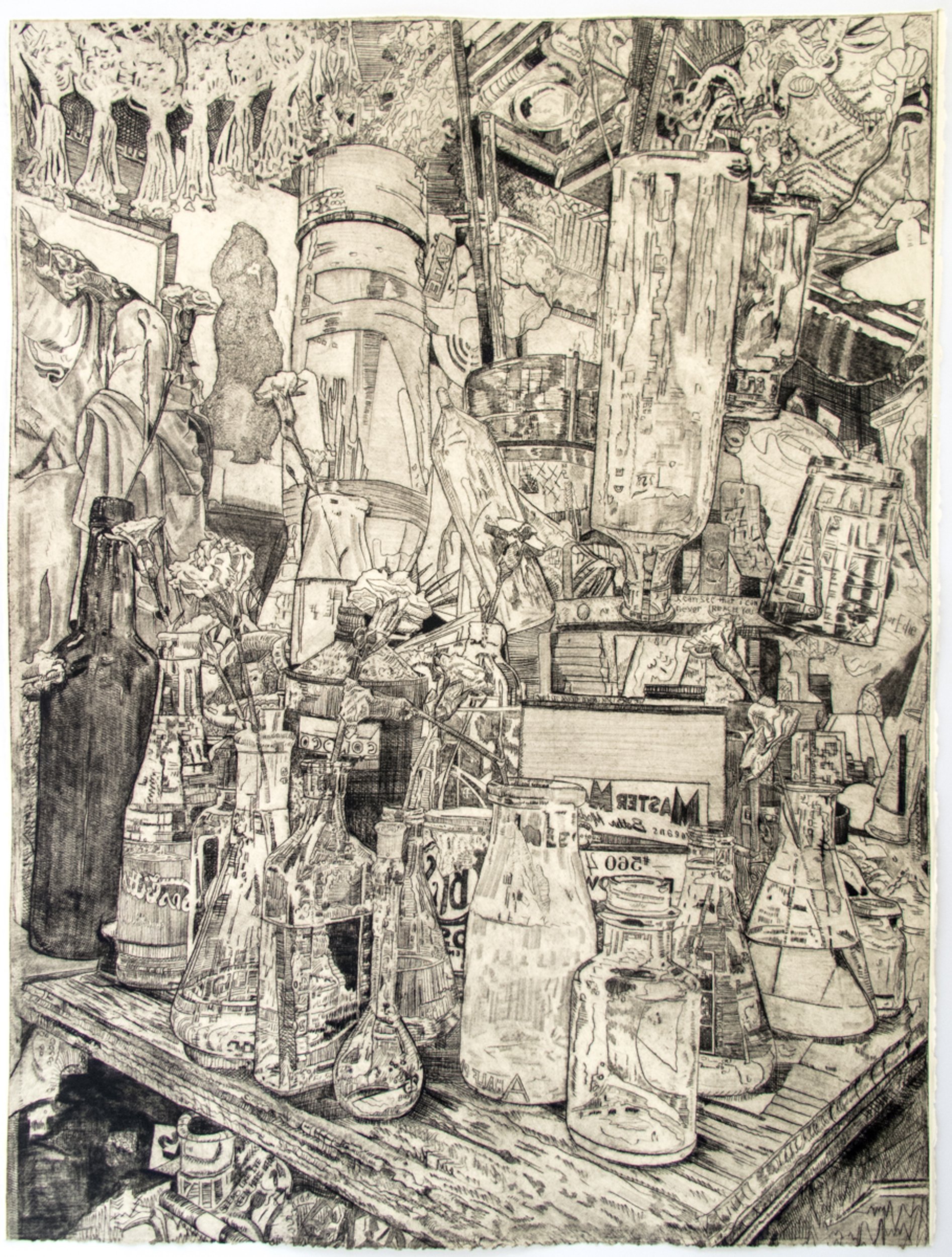  Erin Leon   The Bottles   Drypoint Intaglio 