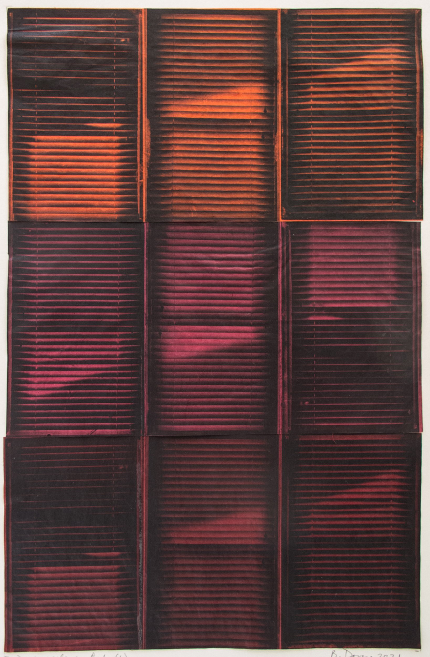  Beth Dorsey   Diagonals in red (1)   Polymer photogravure with chine collé 