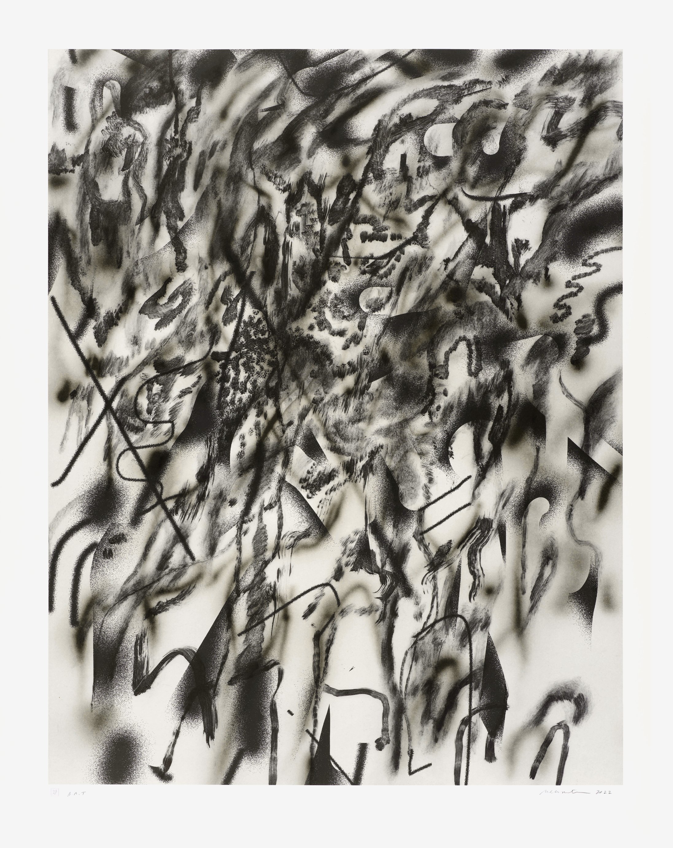   Corner of Lake and Minnehaha (smoke)  , Julie Mehretu, 2022  Edition of 45 | Lithograph with chine collé on Somerset Satin | 47" x 37" image size | 54&nbsp;¾" x 43 ½" paper size  $30,000 