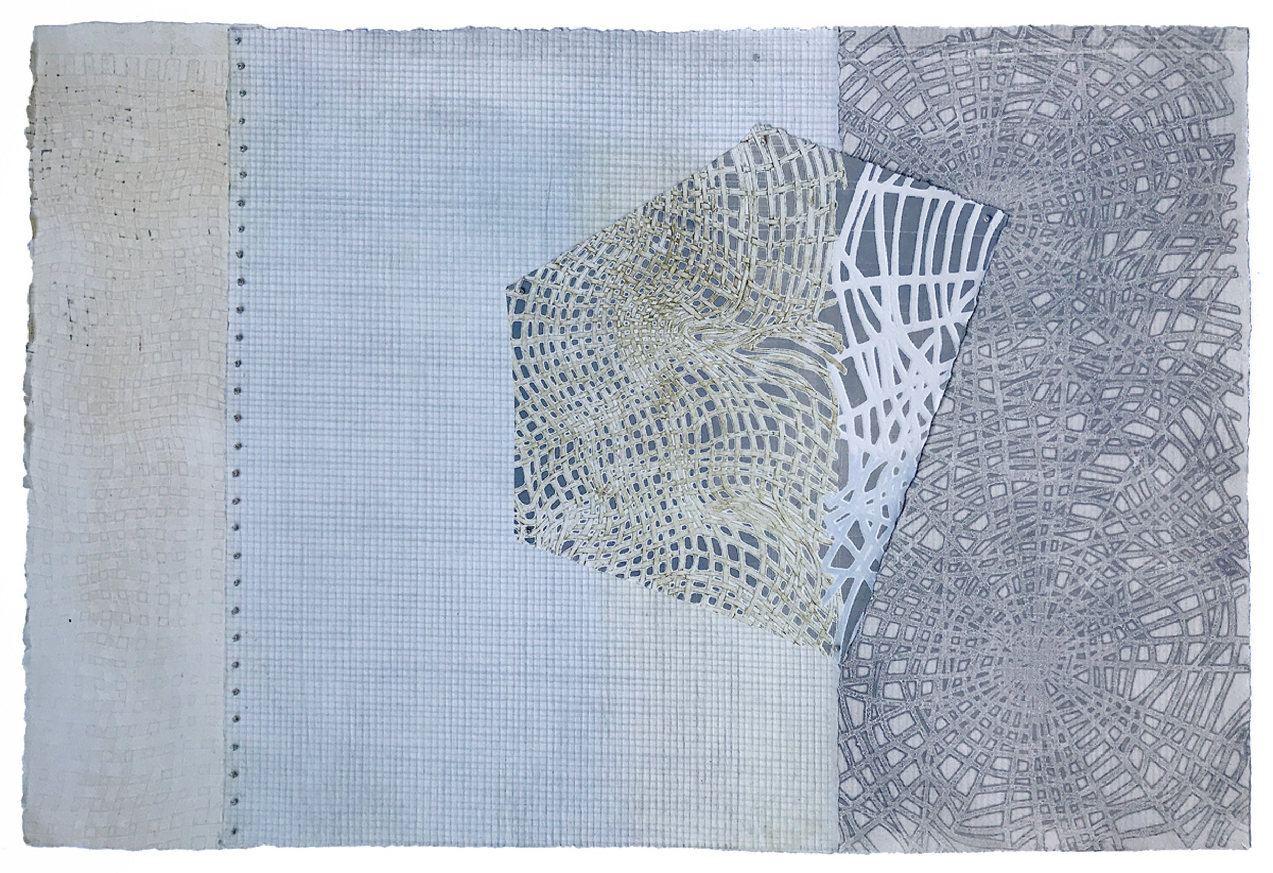  Gwen Partin    Weave Diptych IV    Monotype, collagraph, embroidery, collage 