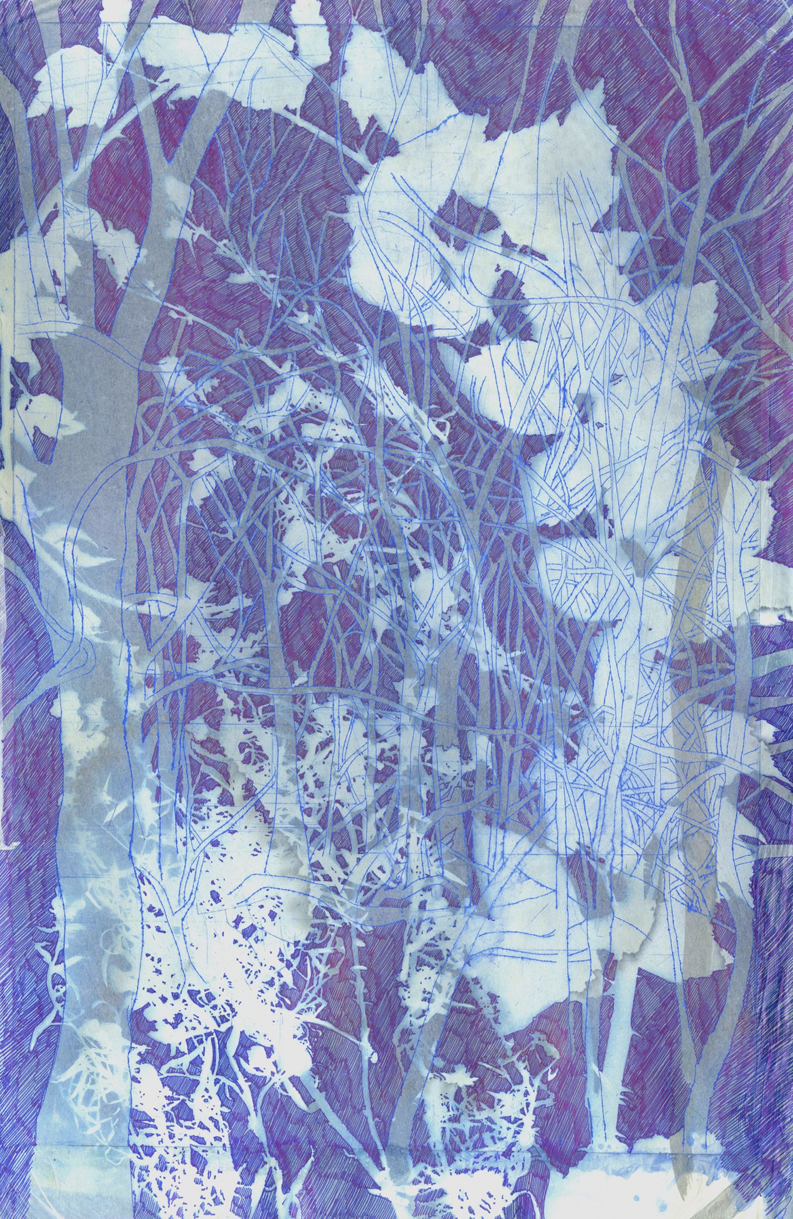  Nicole Simpkins    Being Itself Composed Entirely Of One Single Motive    Cyanotype, intaglio, chine collé, ink drawing 