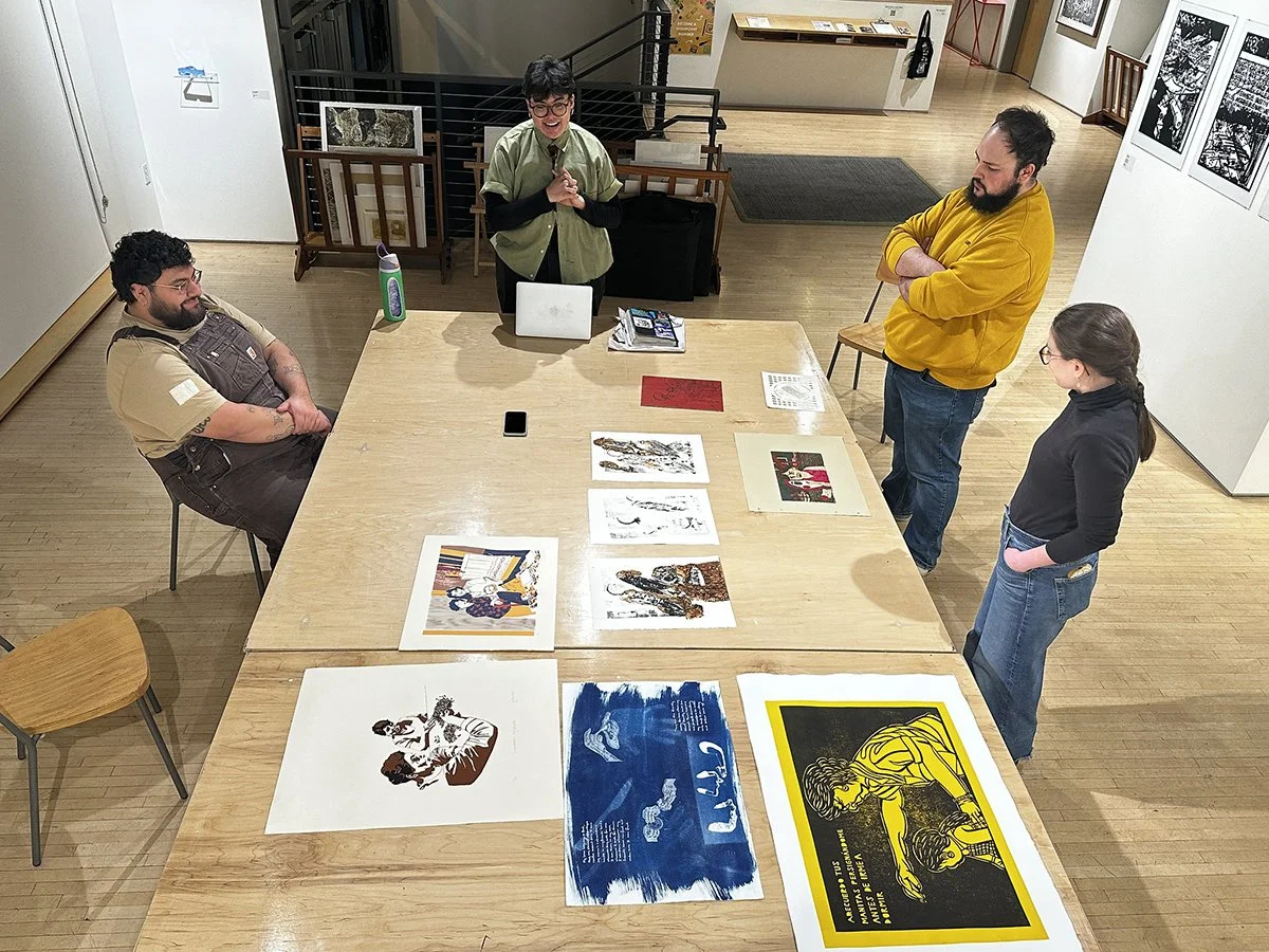  Left to right:  Edson Rosas, Gabi Estrada, Dalton Carlson, and Emily Marsolek during an in-progress critique. 