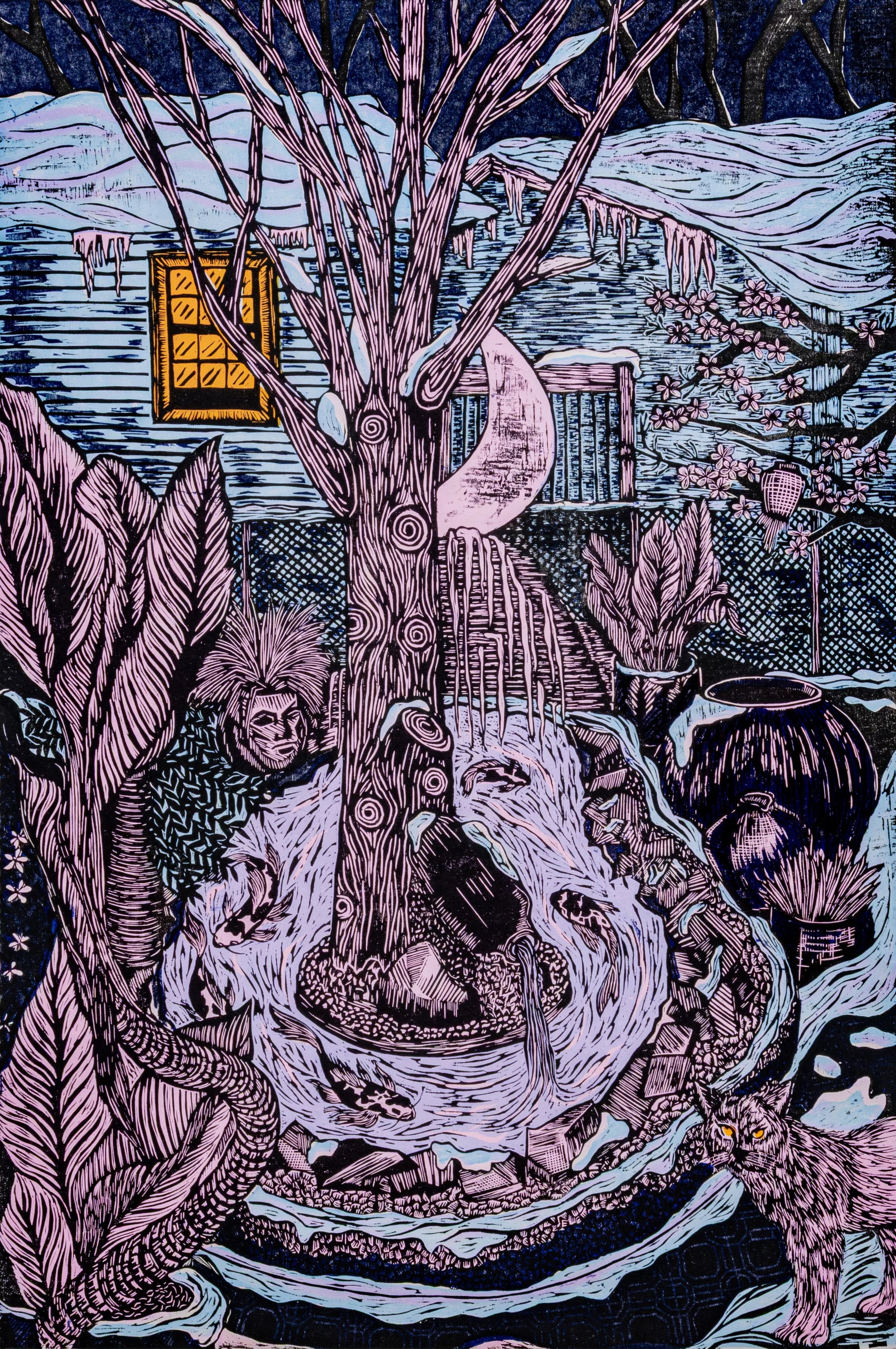  Mai Tran   there will always be a fence   Woodcut  20 x 30” 