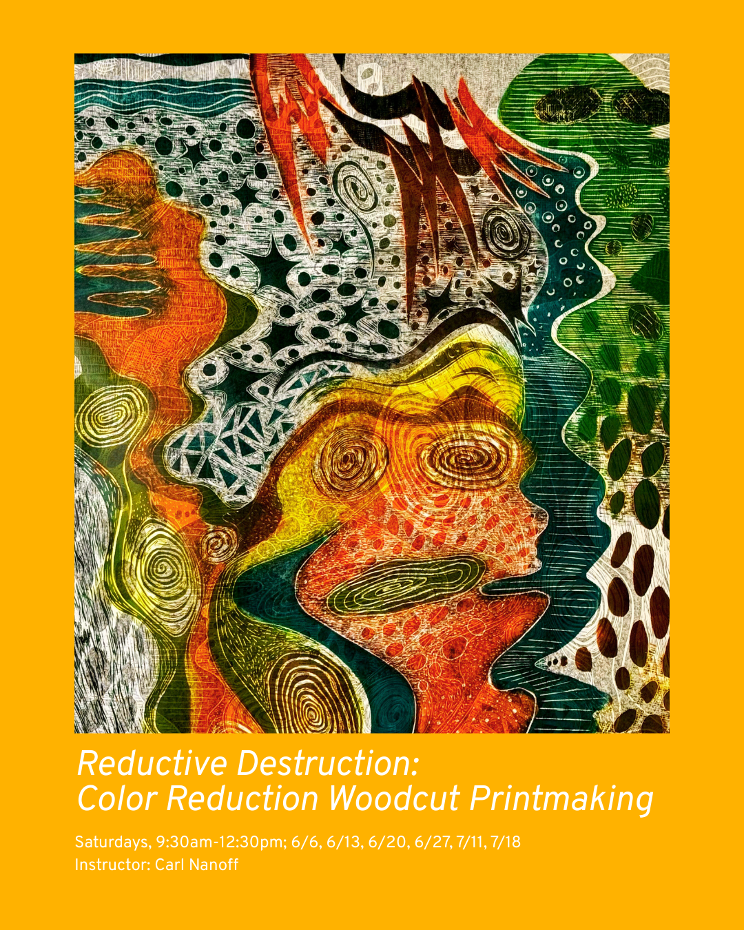 Multi-Session Workshop: Reductive Destruction: Color Reduction Woodcut Printmaking