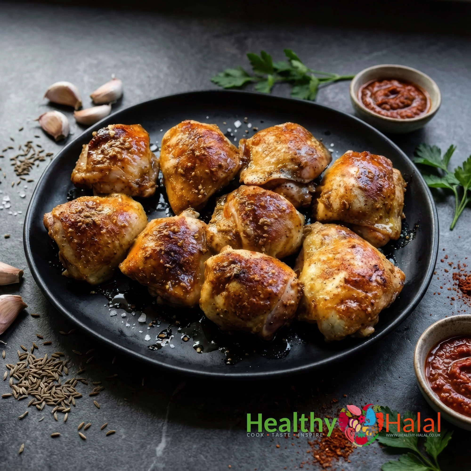 Algerian Herb Oyster Chicken Thighs - Healthy Halal