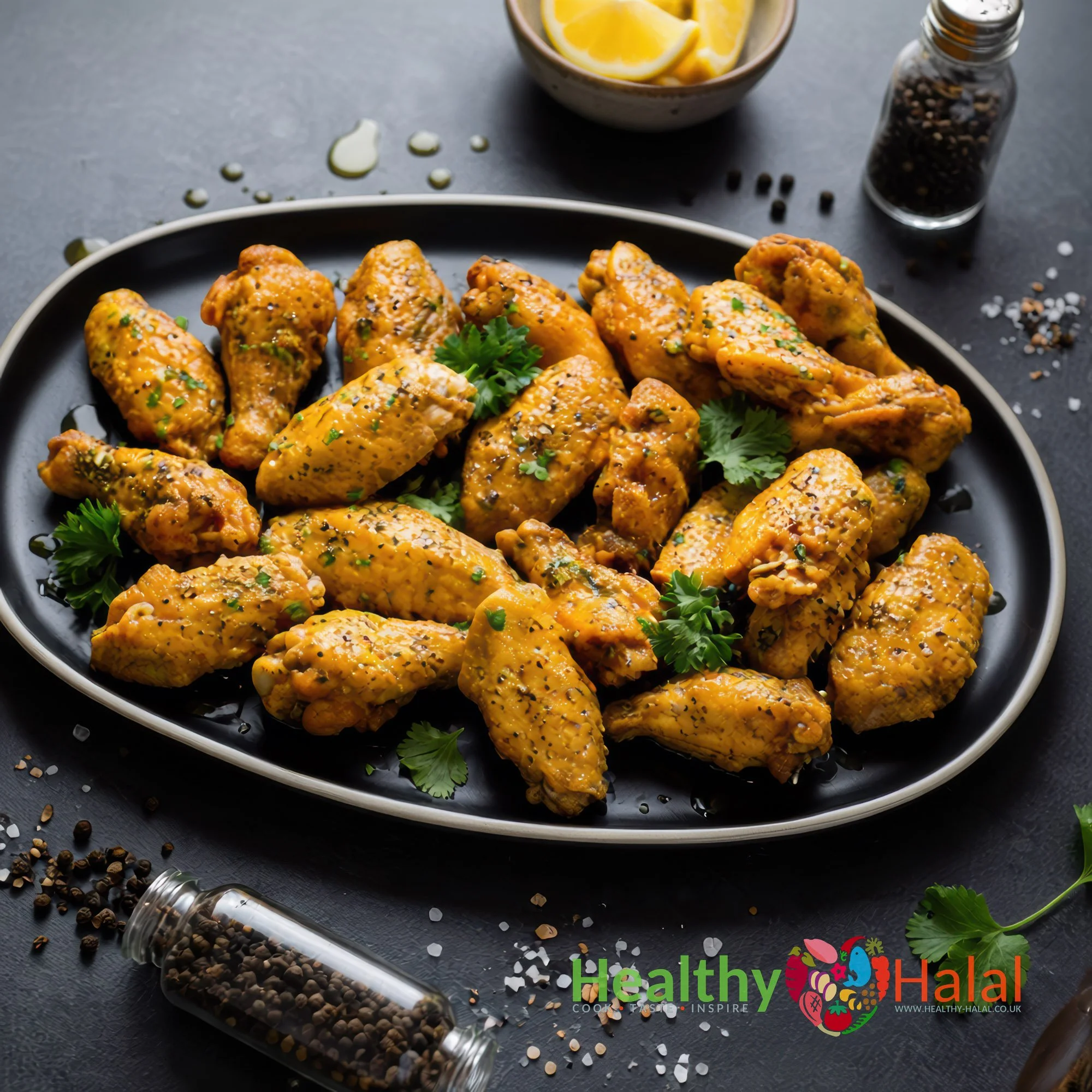 Lemon & Black Pepper Chicken Wings - Healthy Halal