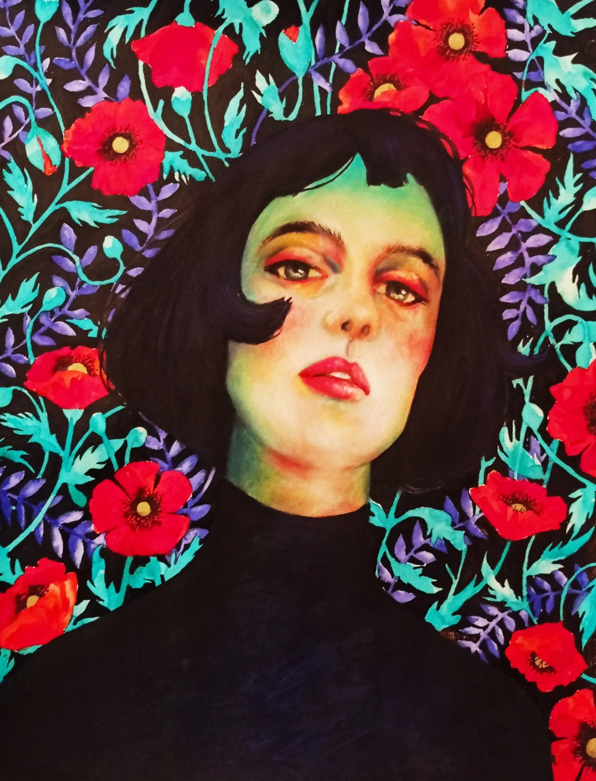 Portrait aux coquelicots