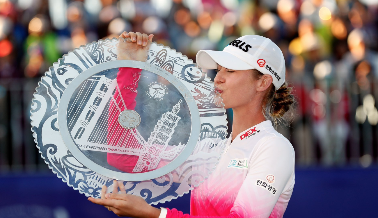 Nelly Korda wins: some trophies are easier to kiss than others.