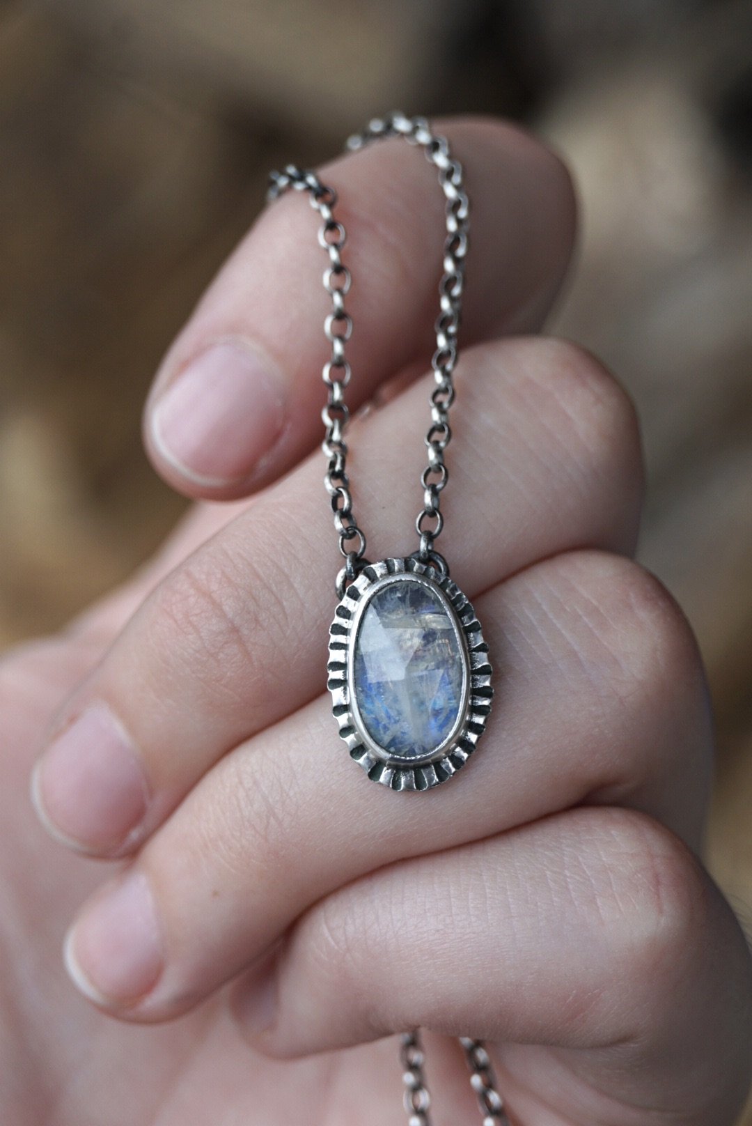 Rainbow Moonstone Ridge Necklace