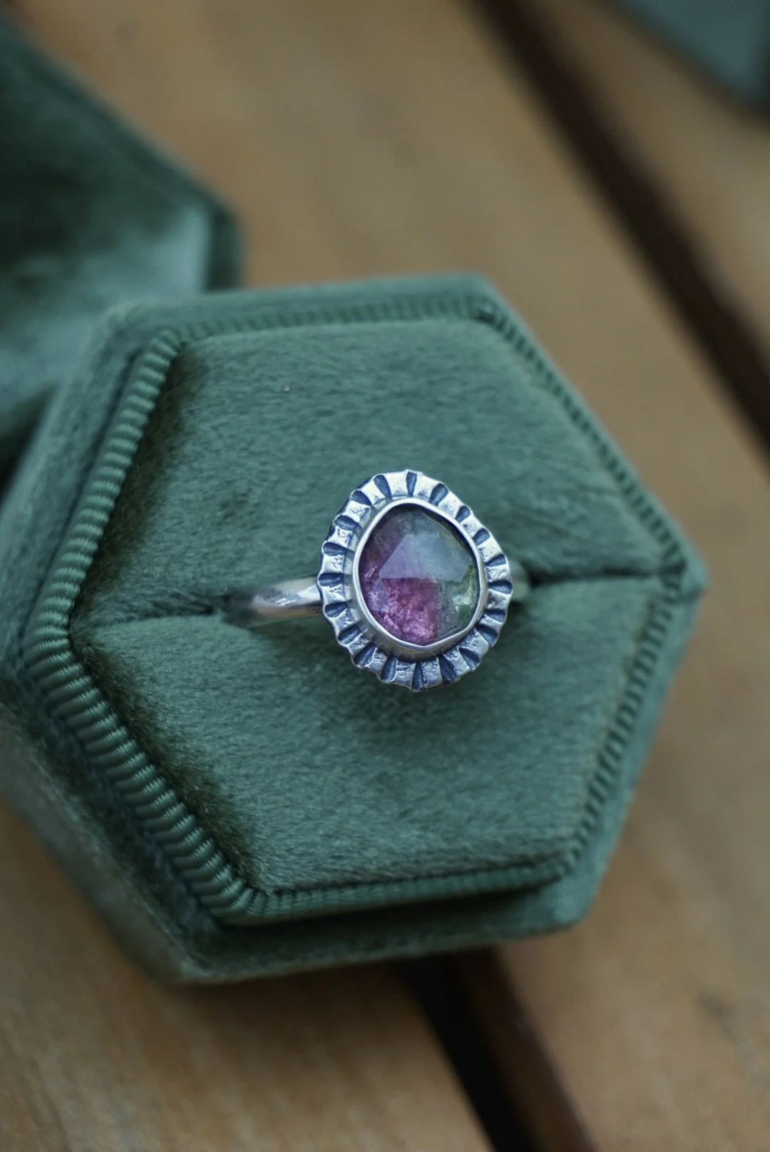 Watermelon Tourmaline Ridge Ring // Size 8