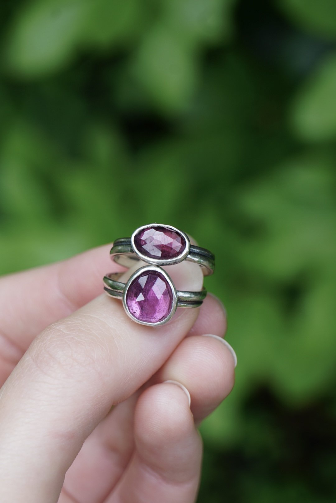 Rhodolite Garnet Double Band Rings