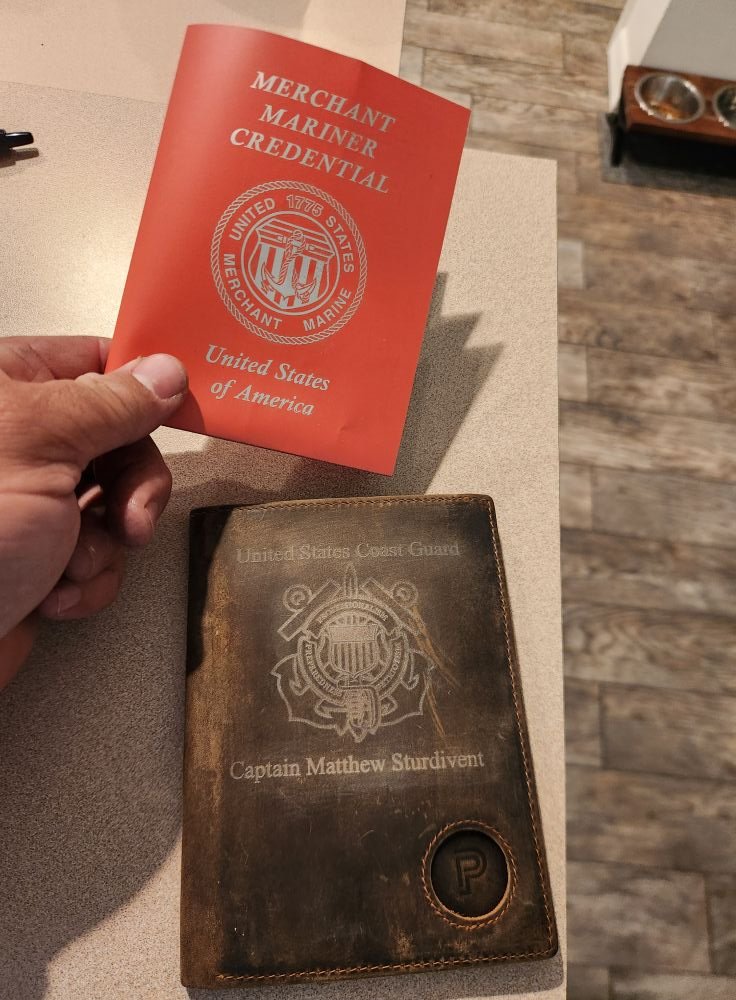 For my captain buddies. I was kinda sad to see that my 15-year USCG renewal now is a folded up piece of wax paper. So with that said, if you buy a passport book to keep it in, I can engrave it to your liking with my laser cutter.