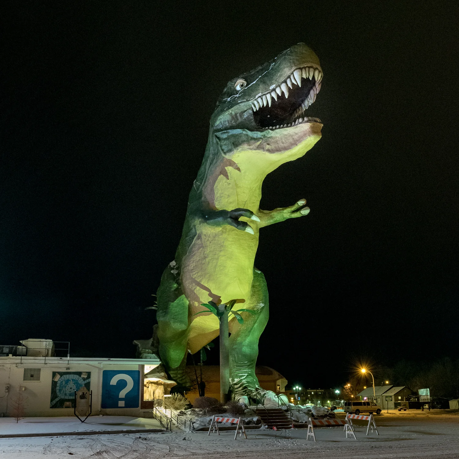 Who could resist photographing the big T-Rex in Drumheller, even on a chilly evening?