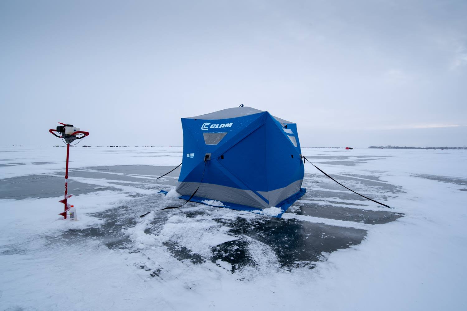 The ice fishing tent all set up.