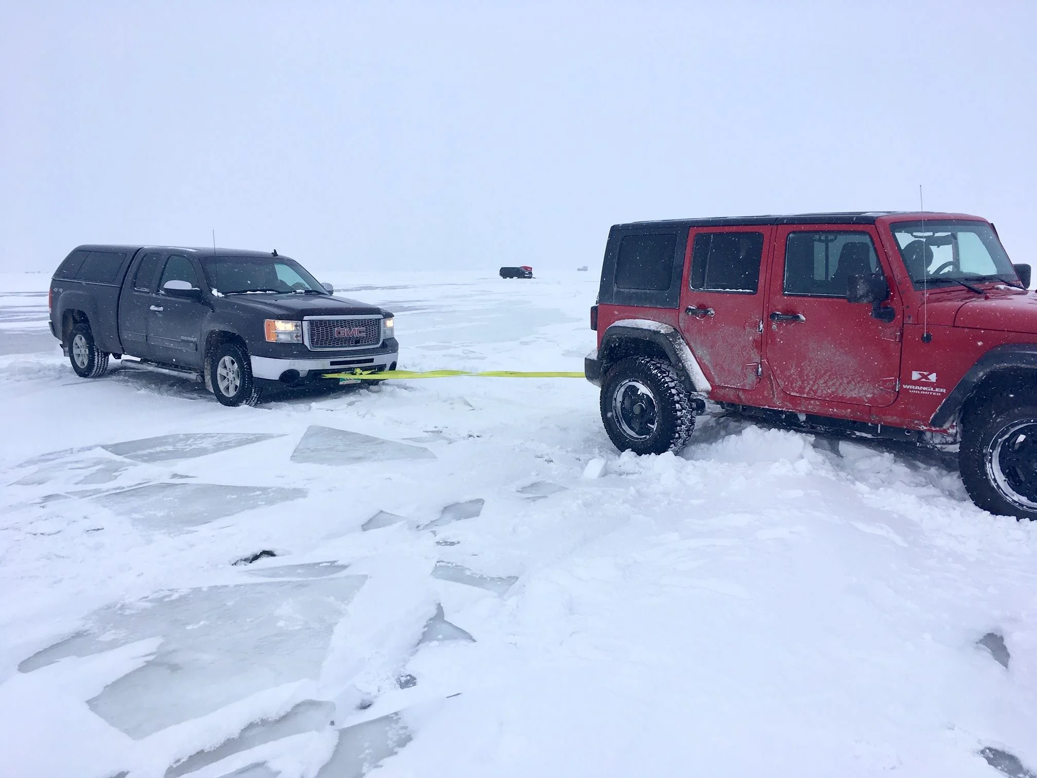 Getting a tow, or rather a yank, off that drift.