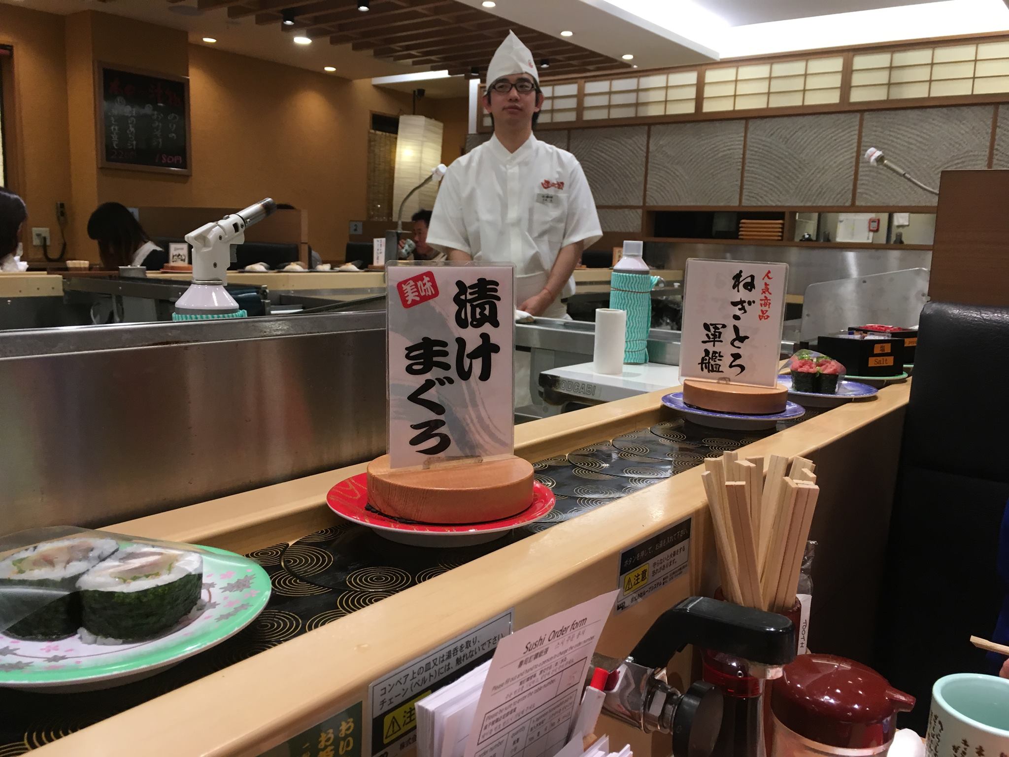Conveyer-belt sushi.
