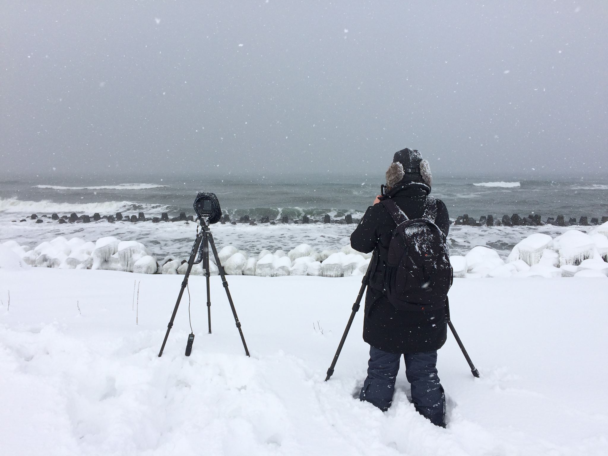 Photographing more sea defenses (photo: Ulana Switucha)