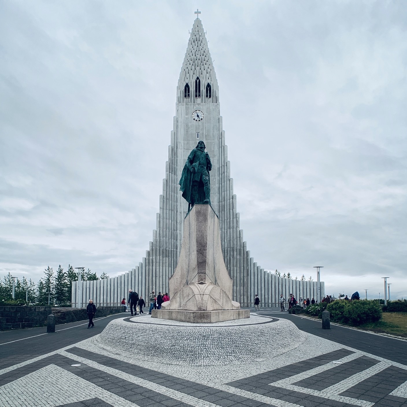 Hallgrímskirkja, Reykjavik’s famous church, with the statue of Leif Eriksson in front.