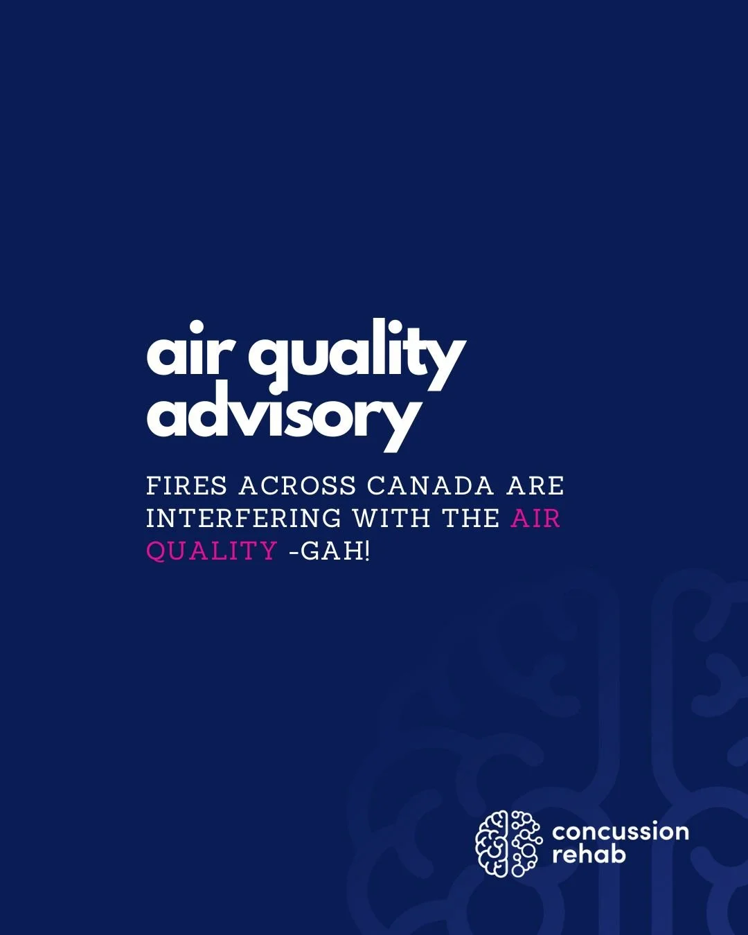 🚨 The air quality in Toronto (and elsewhere) is VERY poor today.

Even camp days were cancelled!

If you have a concussion or migraines, you may feel it more than others.

You might notice:
😵 More headaches
🧠 Increased brain fog
💫 More dizziness
