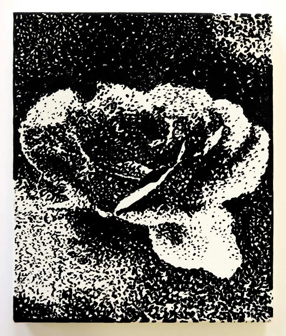 The Rose Ink, acetone, oil on canvas 25.5cm x 30.5cm