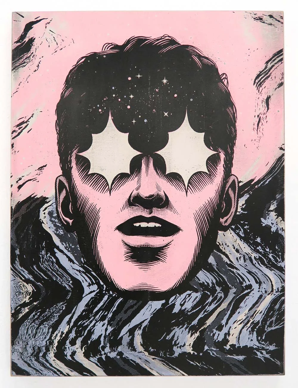 Manipulator Acrylic with screen printed detail on mounted board 46cm x 61cm