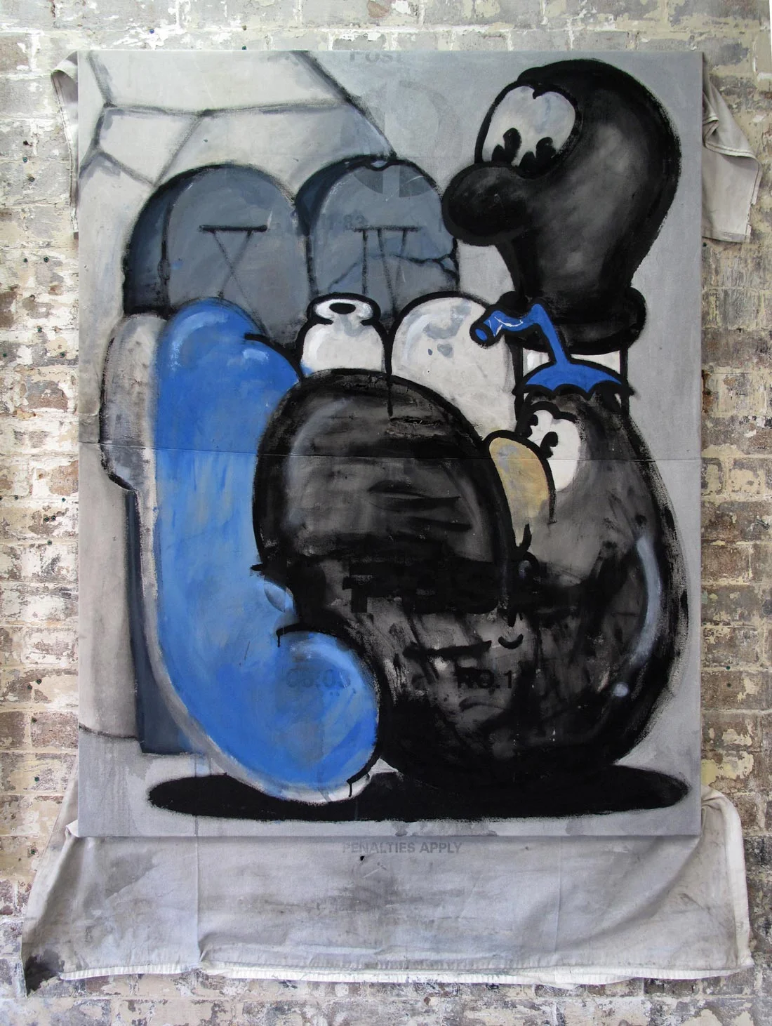 Aubergine & Pippy Are Watched Over By Last Coffin Acrylic & enamel on canvas 122cm x 180cm