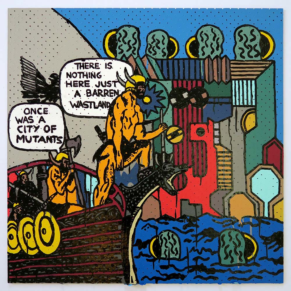 Once Was a City of Mutants Acrylic on peg-board 92cm x 92cm